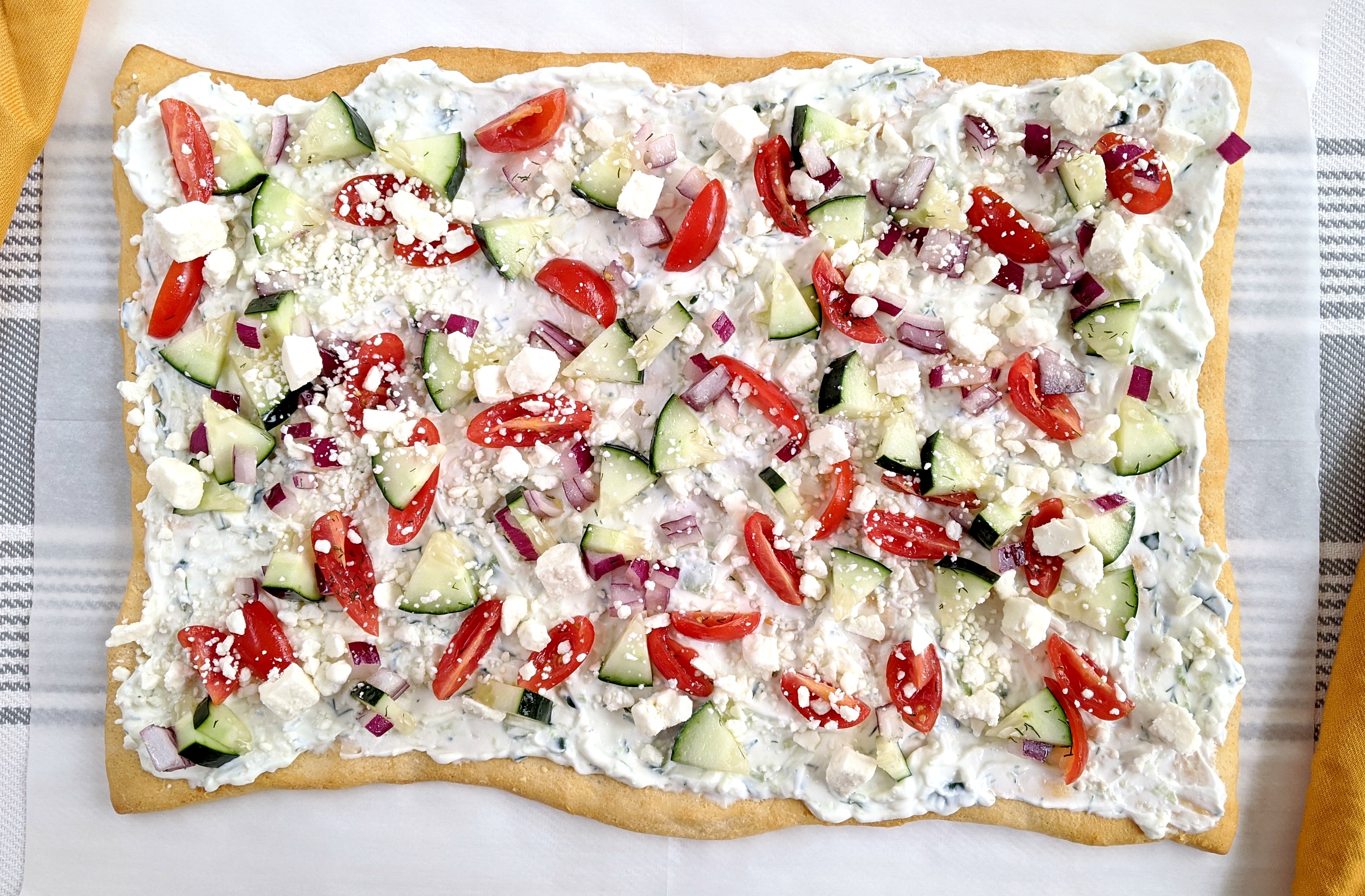 Greek veggie pizza squares