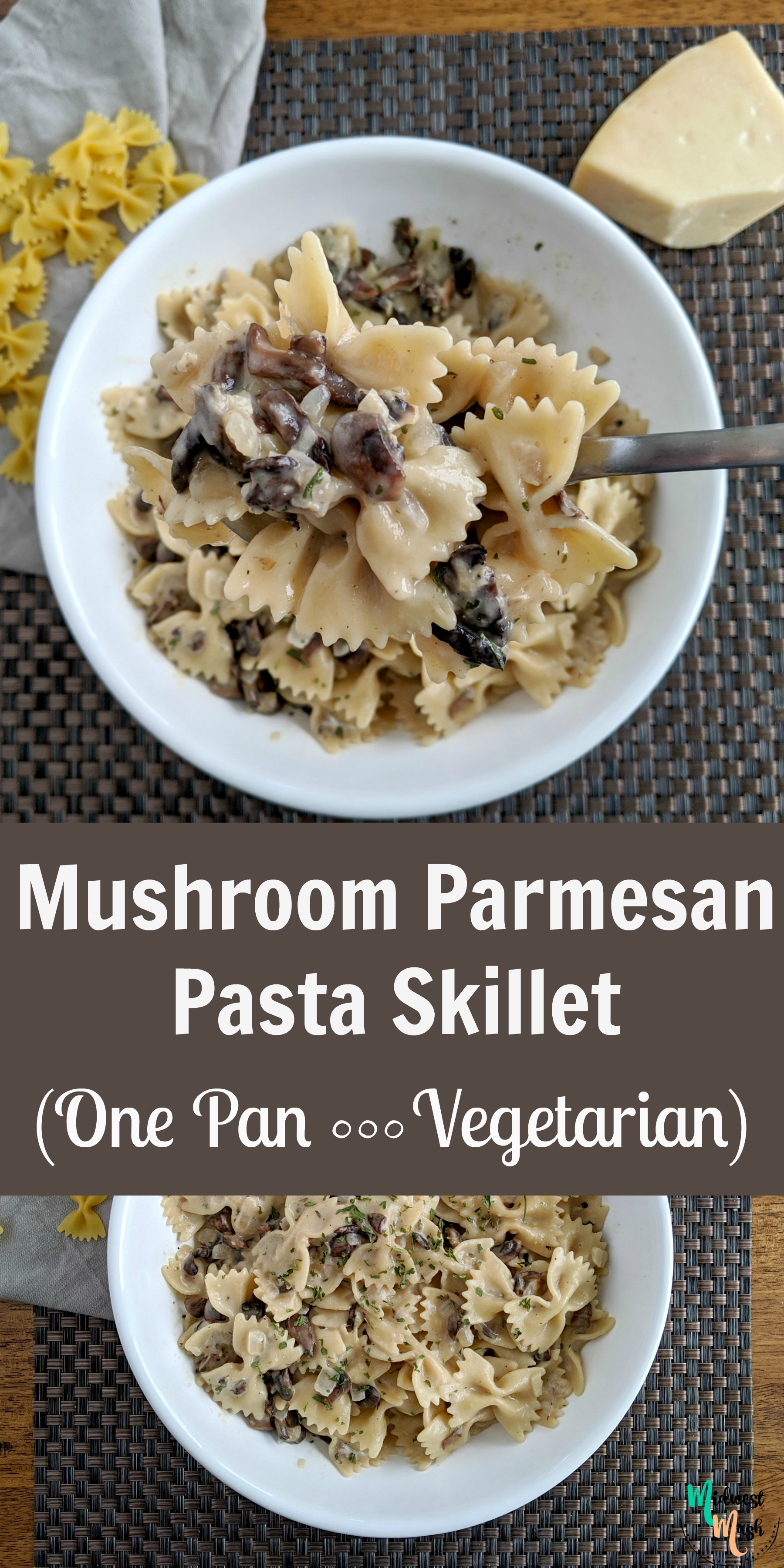 Mushroom Parmesan Pasta Skillet (One Pan & Vegetarian) | Midwest Mash